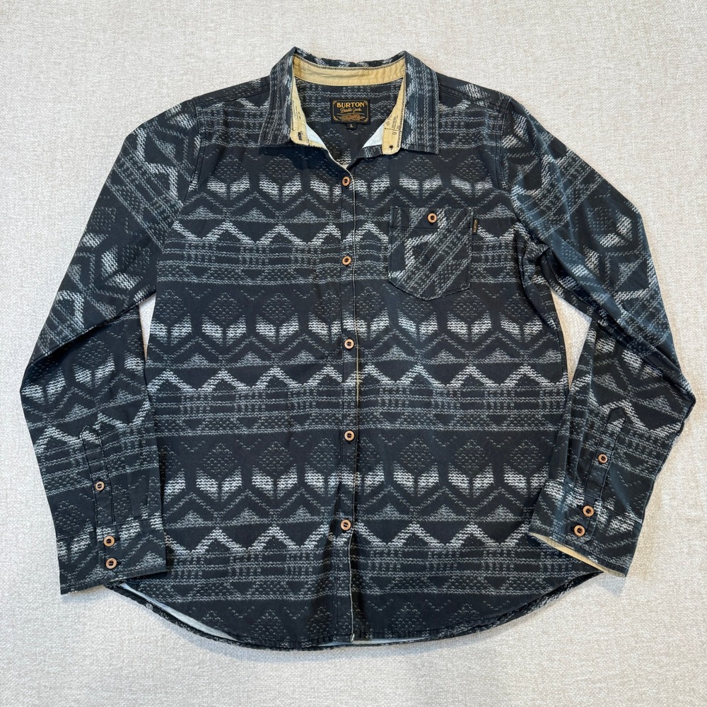 Burton Grace Shirt Womens Large Black Grey Geometric Tribal Cotton Button Down